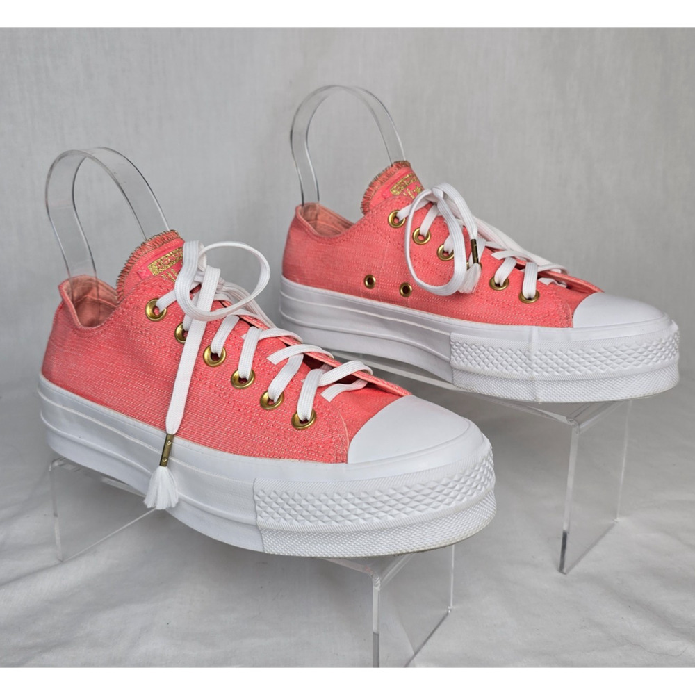 Converse Chuck Taylor All Star Lift Ox Sneakers Women's 8 Coral & White Lace Up